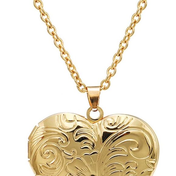 Vintage Engraved Flower Empaistic Photo Locket Hold Picture Oval Round Pendant N - Picture 1 of 6